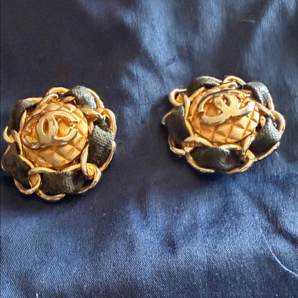 CHANEL Gold and Black Earrings